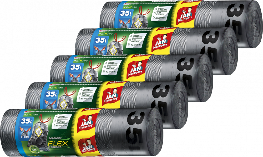 5x Worki na śmieci Jan Niezbędny Magnum Flex&Strong, na odpady zmieszane, 35l, 15 sztuk, grafitowy