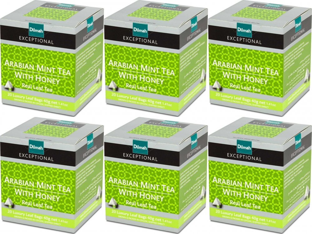 6x Herbata czarna aromatyzowana w piramidkach Dilmah Arabian Mint, mięta i miód, 20 sztuk x 2g