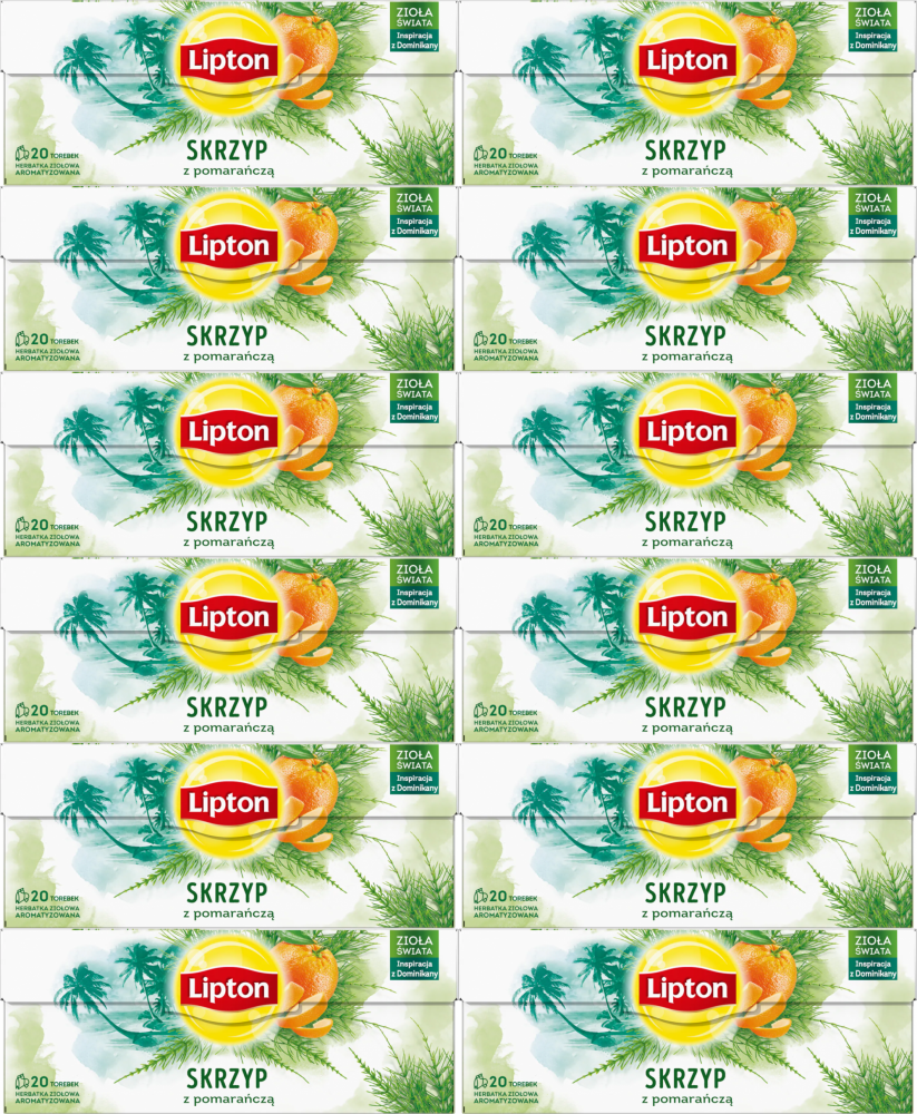 12x Herbata ziołowa w torebkach Lipton, skrzyp z pomarańczą, 20 sztuk x 1g