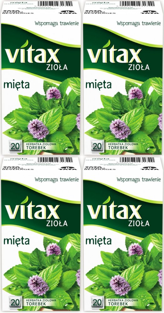 4x Herbata ziołowa w torebkach Vitax Zioła, mięta, 20 sztuk x 1.5g
