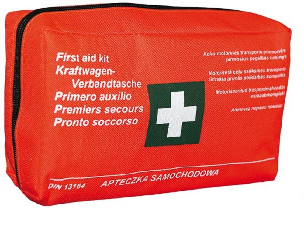 Apteczka samochodowa PK MOT Asam, w wodoodpornej saszetce, z wyposażeniem, czerwony