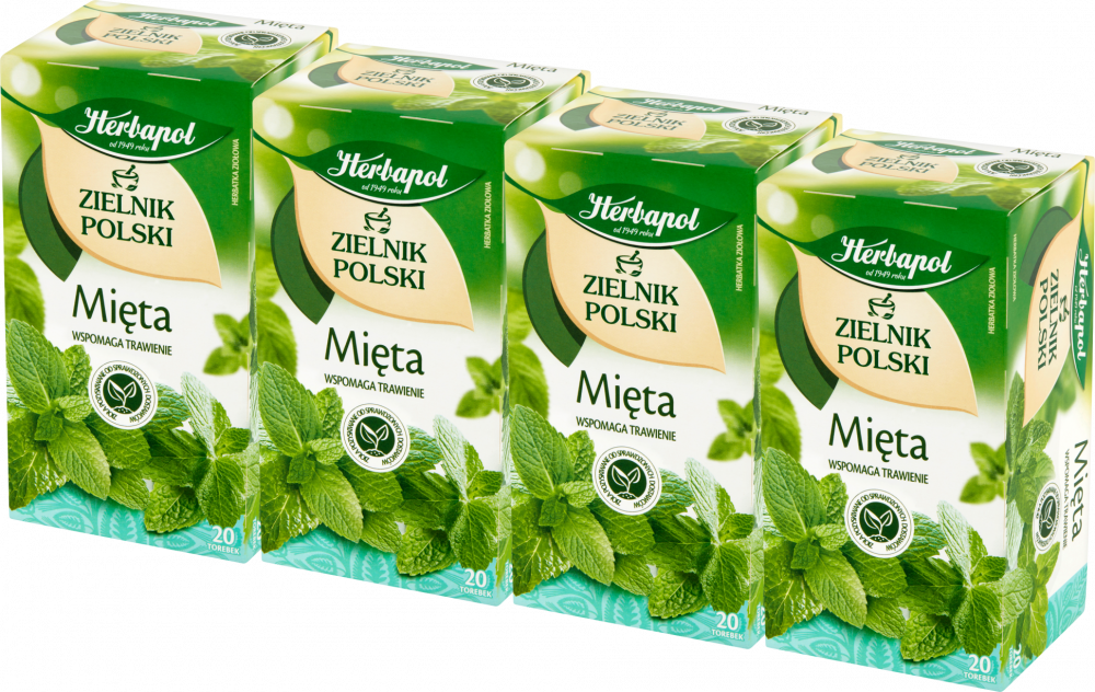4x herbata ziołowa w torebkach Herbapol Zielnik Polski, mięta, 20 sztuk x 2g
