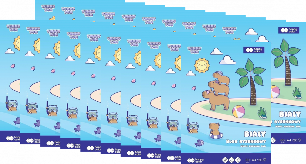 20x Blok rysunkowy Happy Color Yummy Yum, A4, 80 g/m2, 20 kartek, biały