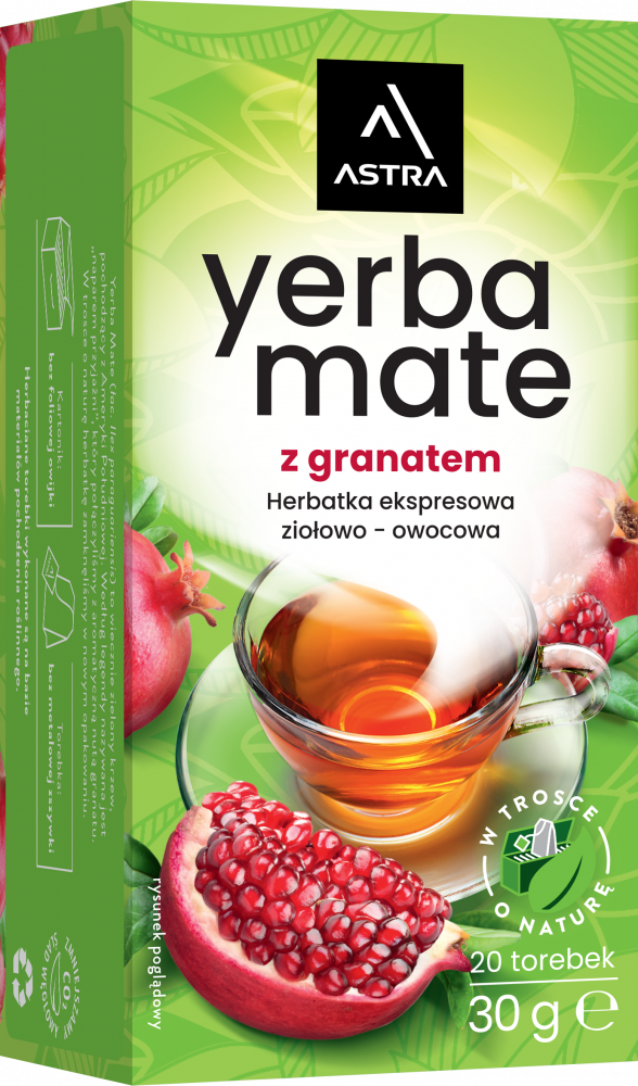 Herbata Yerba Mate w torebkach Astra, ziołowo-owocowa, granat, 20 sztuk x 1.5g