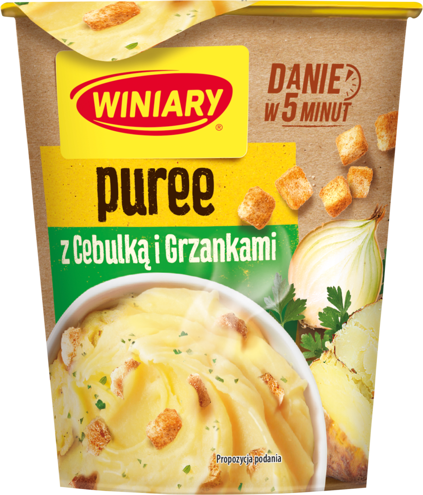 Danie w 5 minut Winiary, puree z grzankami i cebulką, kubek, 59g