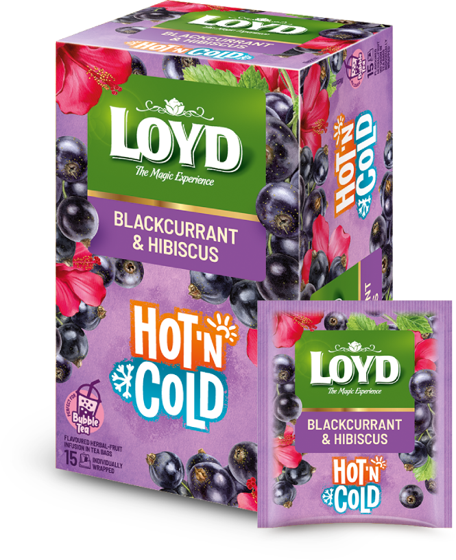 Herbata owocowo- ziołowa w kopertach Loyd Hot & Cold, porzeczka i hibiskus, 15 sztuk x 2g
