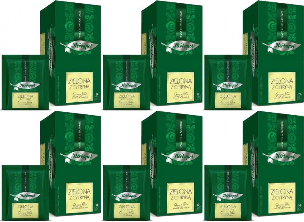 6x Herbata zielona w kopertach Herbapol Breakfast, z cytryną, 20 sztuk x 2g