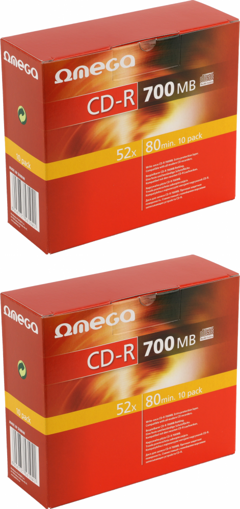 2x Płyta CD-R Omega, do jednokrotnego zapisu, 700 MB, slim, 10 sztuk