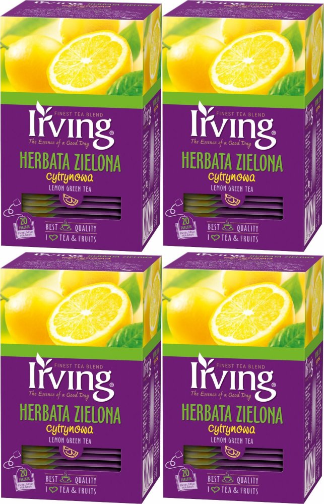 4x Herbata zielona smakowa w kopertach Irving, cytrynowa, 20 sztuk x 1.5g