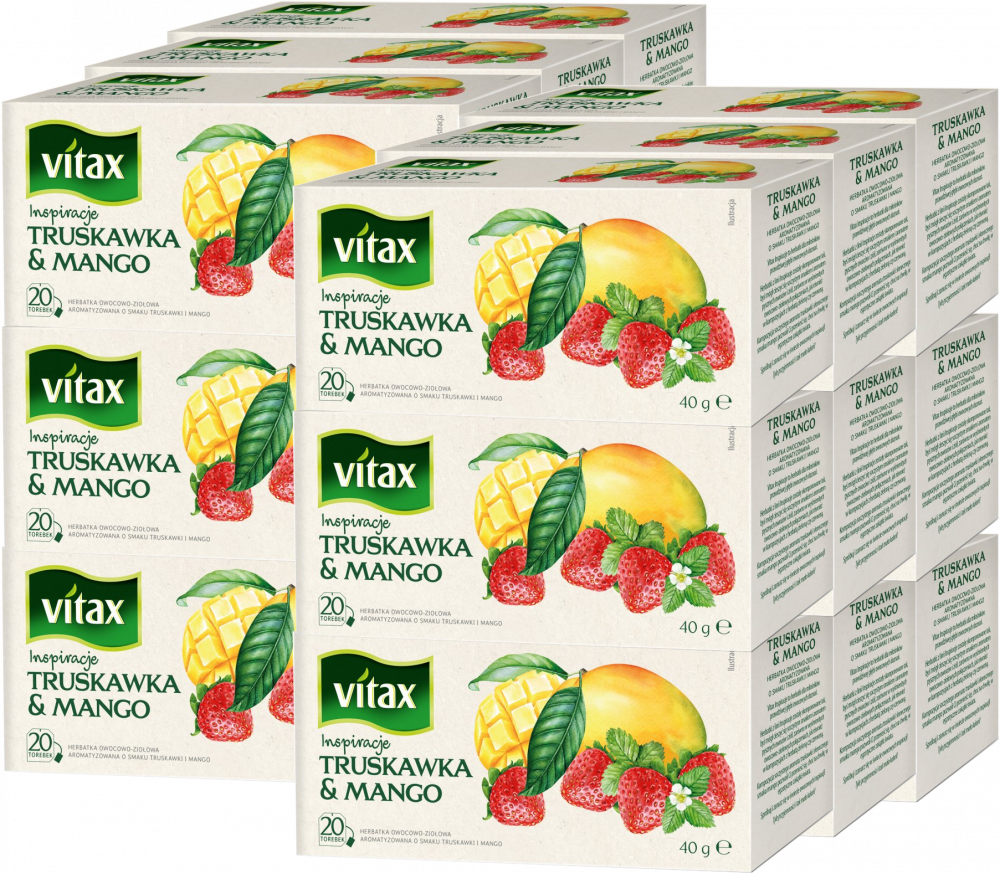 18x Herbata owocowa w torebkach Vitax Inspirations, truskawka i mango, 20 sztuk x 2g