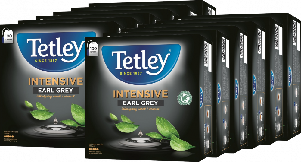 12x Herbata Earl Grey w torebkach Tetley Intensive, 100 sztuk x 2g