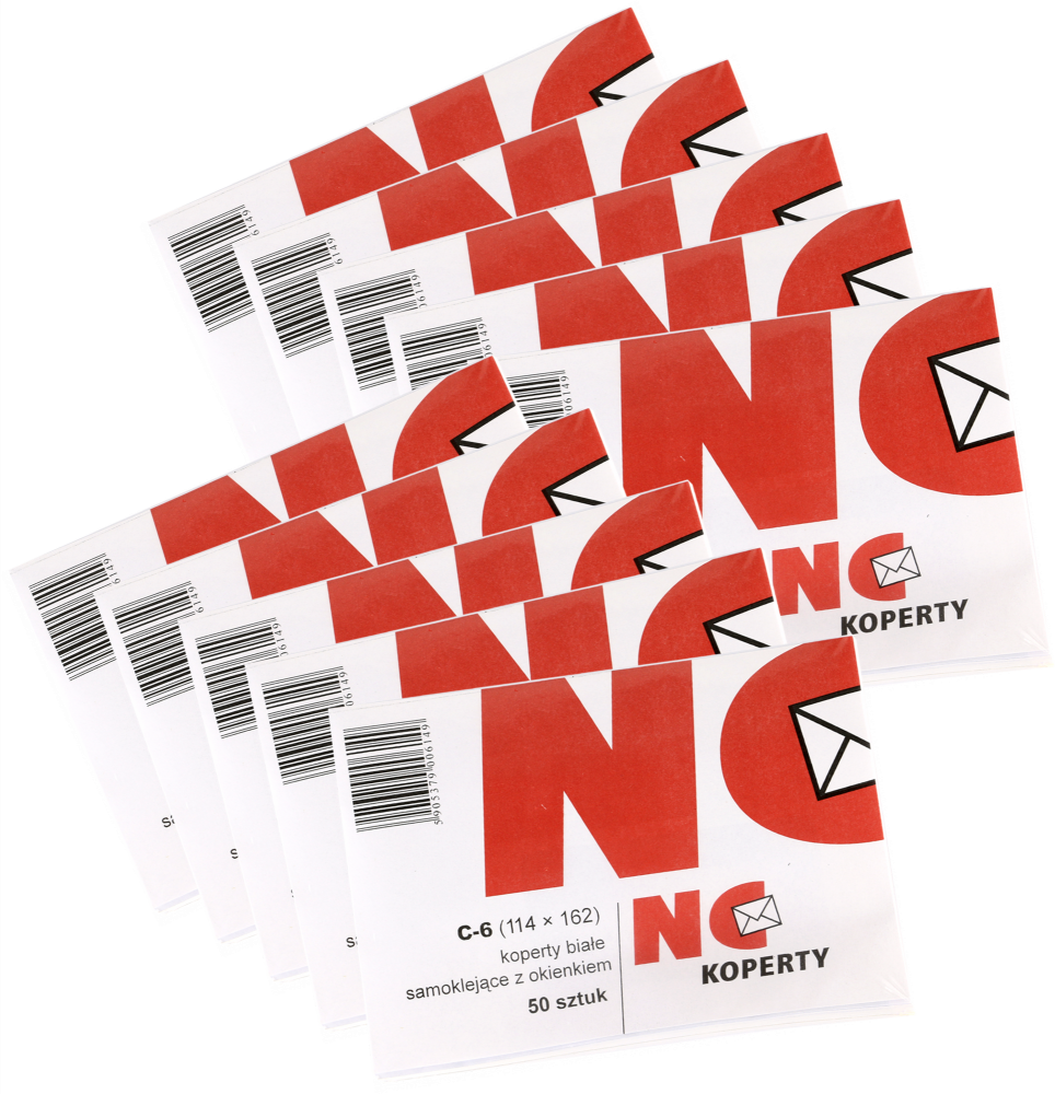 10x Koperta standardowa NC, C6, samoklejąca SK, okno prawe, 50 sztuk, biały