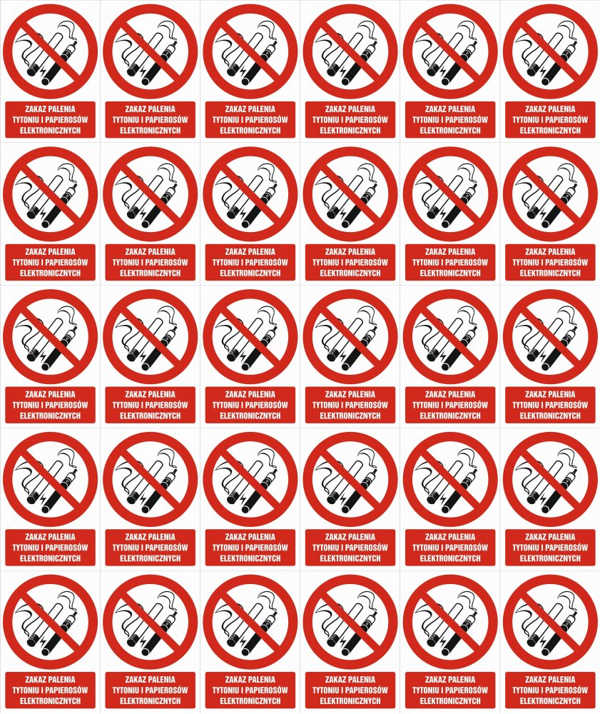 40x Znak "Zakaz palenia tytoniu i papierosów elektronicznych" Sign Project, folia samoprzylepna, 148x105mm