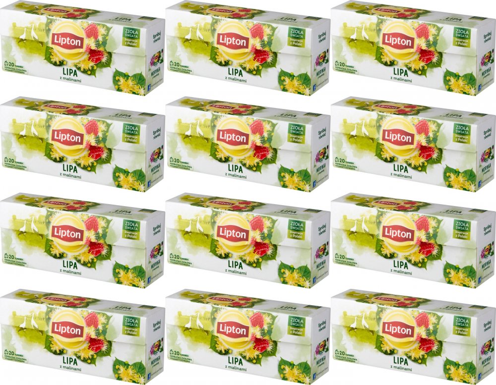 12x Herbata ziołowa w torebkach Lipton Zioła Świata, lipa z malinami, 20 sztuk x 0.9g