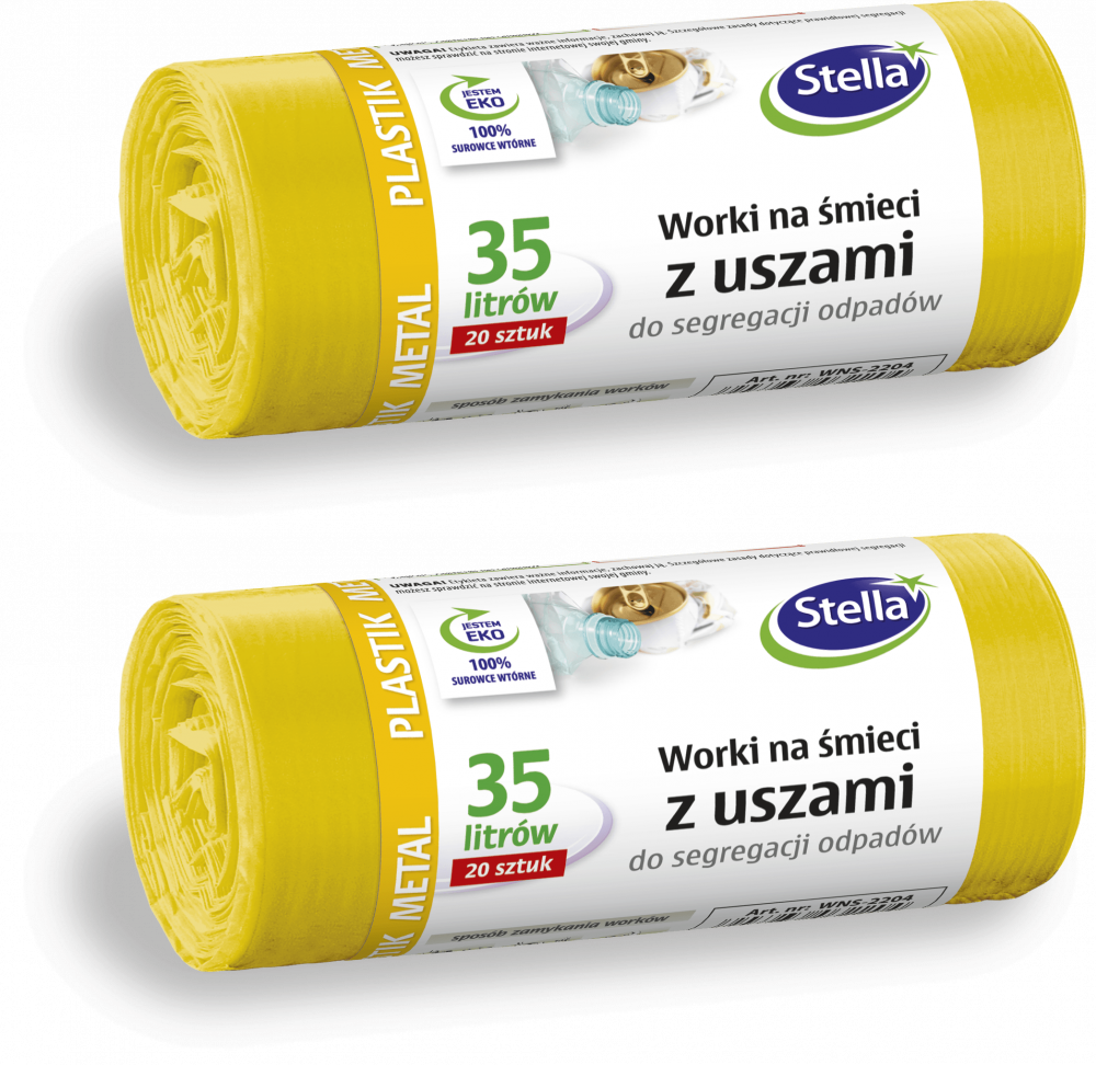 2x Worki na śmieci Stella, na metal/plastik, ekologiczne, 35l, 20 sztuk, żółty