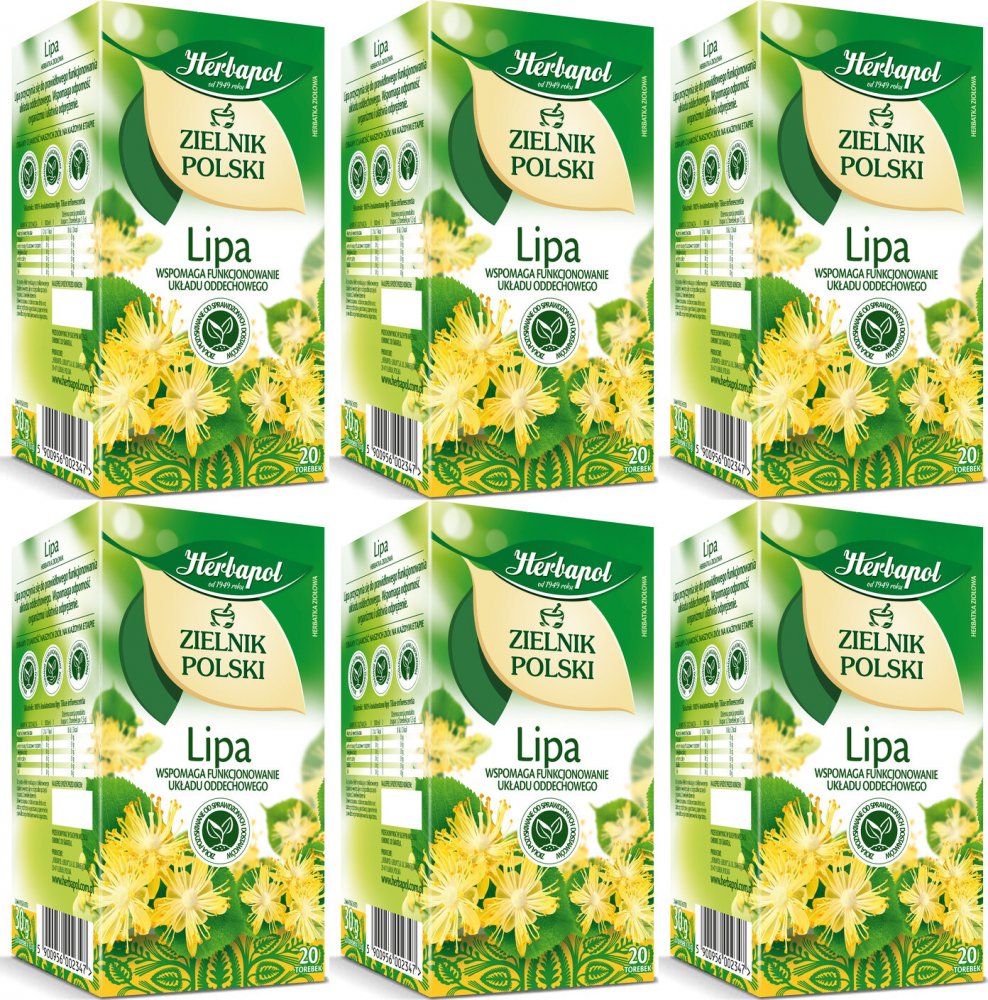 6x Herbata ziołowa w torebkach Herbapol Zielnik Polski, Lipa, 20 sztuk x 1.5g