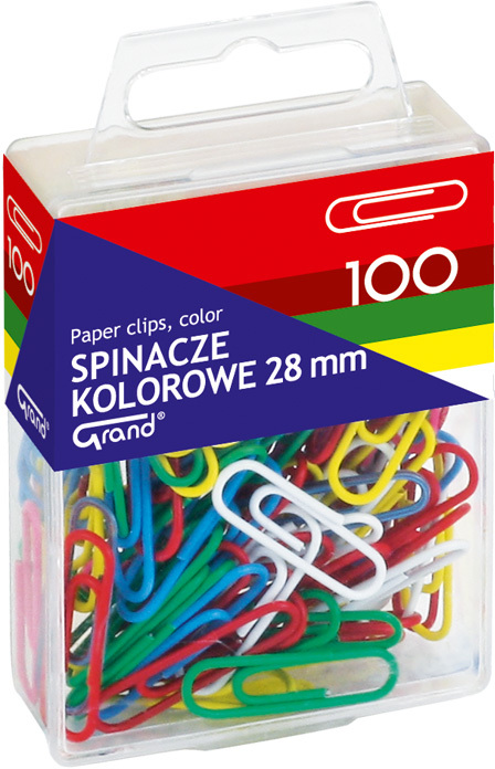 Spinacz Grand R-28, okrągły, w pudełku, 28mm, 100 sztuk, mix kolorów