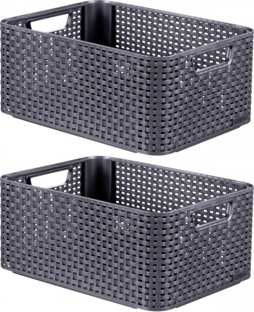 2x Koszyk do przechowywania Curver Rattan Style Box M, bez pokrywy, 18.5l, szary