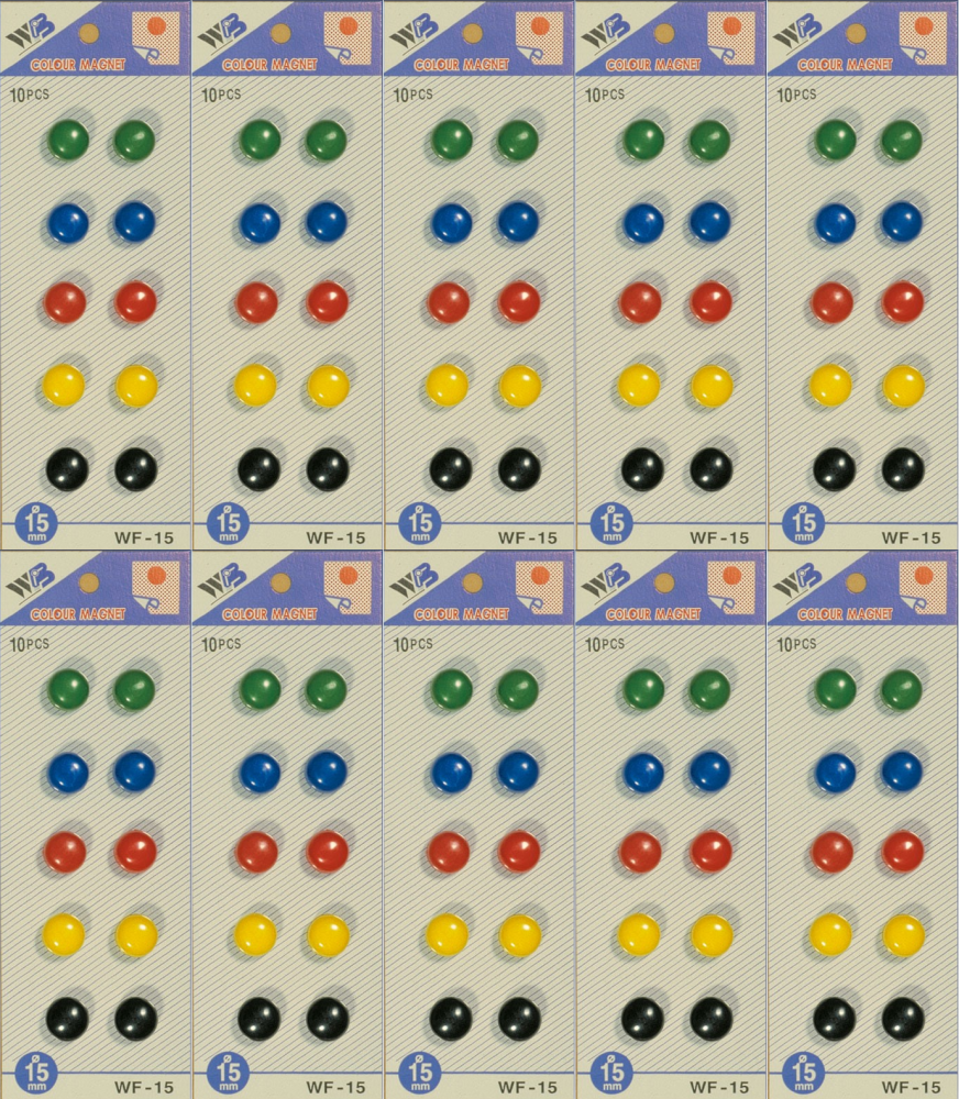 10x Magnesy do tablic 15 mm, 10 sztuk, mix kolorów