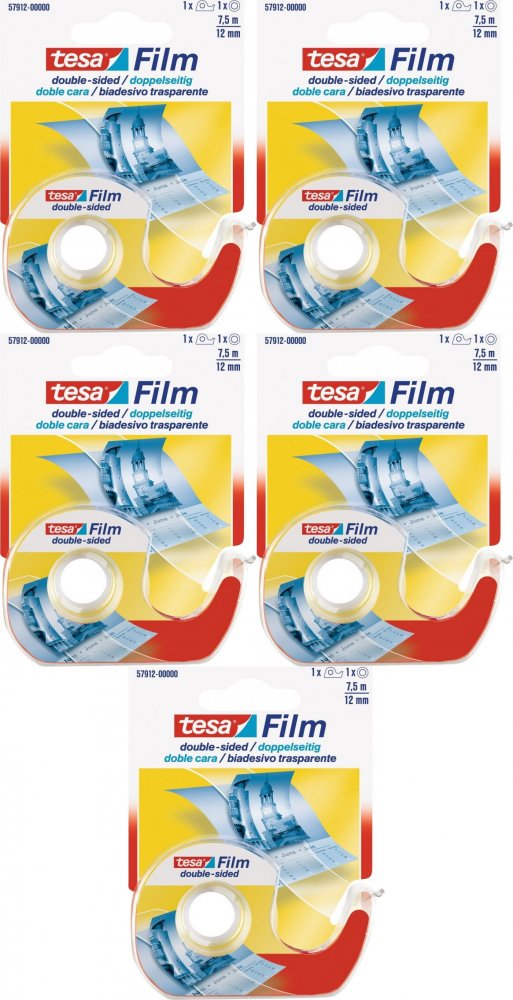 5x Podajnik do taśmy klejącej Tesa Film + taśma dwustronna 12mmx7.5m, transparentny