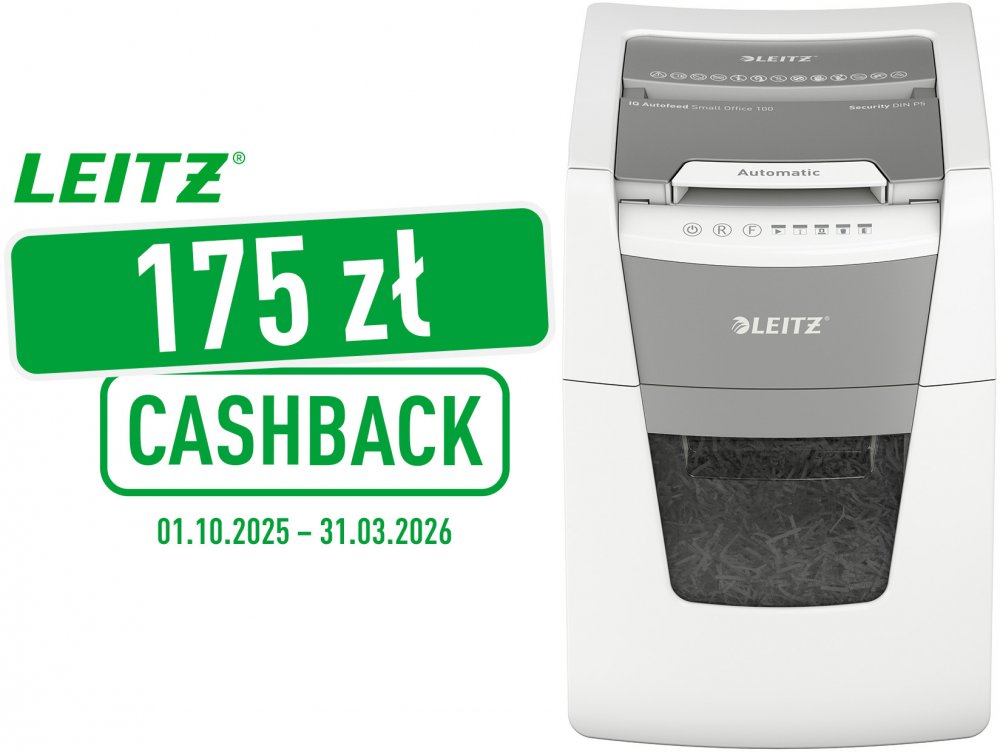 Niszczarka automatyczna Leitz IQ AutoFeed 100, mikrościnek 2x15mm, P-5 DIN, 100 kartek, biały
