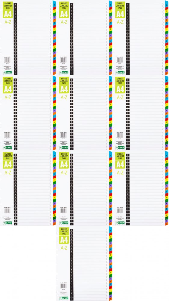 10x Przekładki do segregatora D.Rect, kartonowe, alfabetyczne, A4, 24 karty, mix kolorów