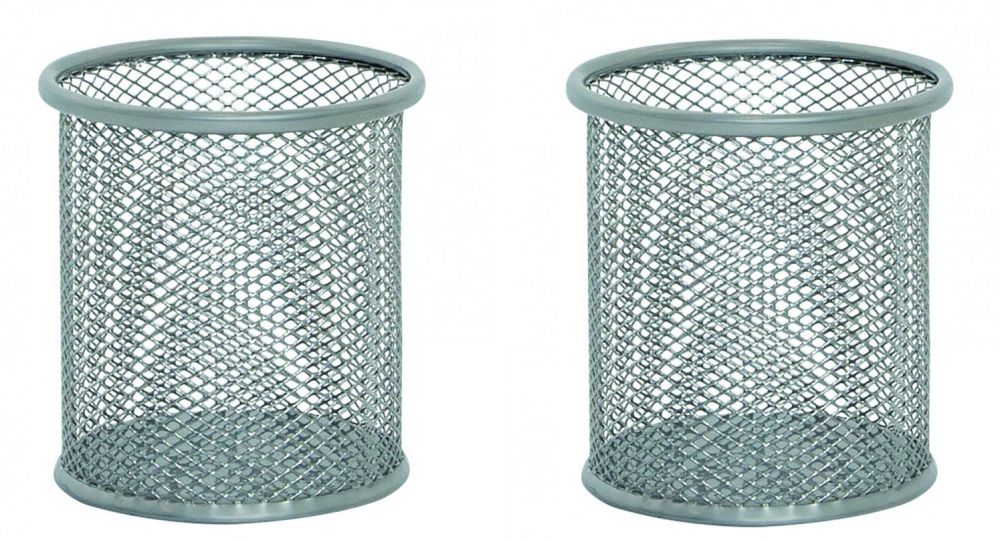 2x kubek na długopisy Q-connect, druciany, 100x90 mm, srebrny