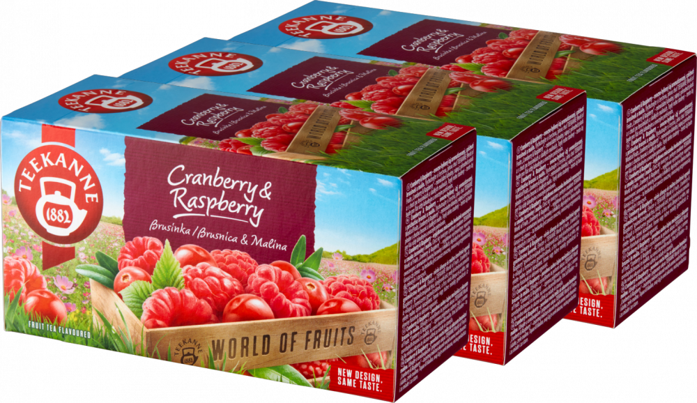 3x herbata owocowa w kopertach Teekanne Cranberry&Raspberry, żurawina i malina, 20 sztuk x 2.25g