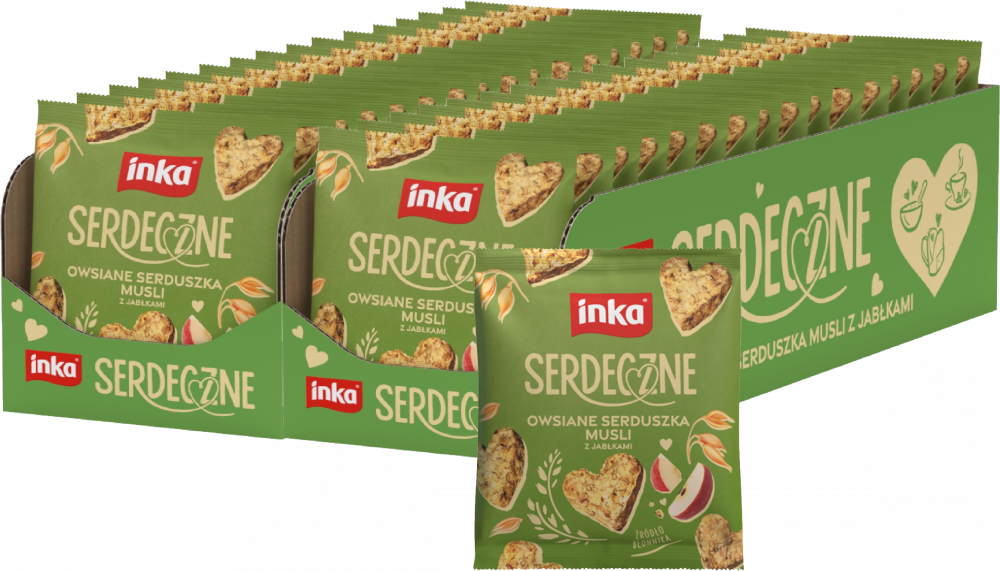 30x Ciasteczka owsiane serduszka musli Inka, z jabłkiem, 50g