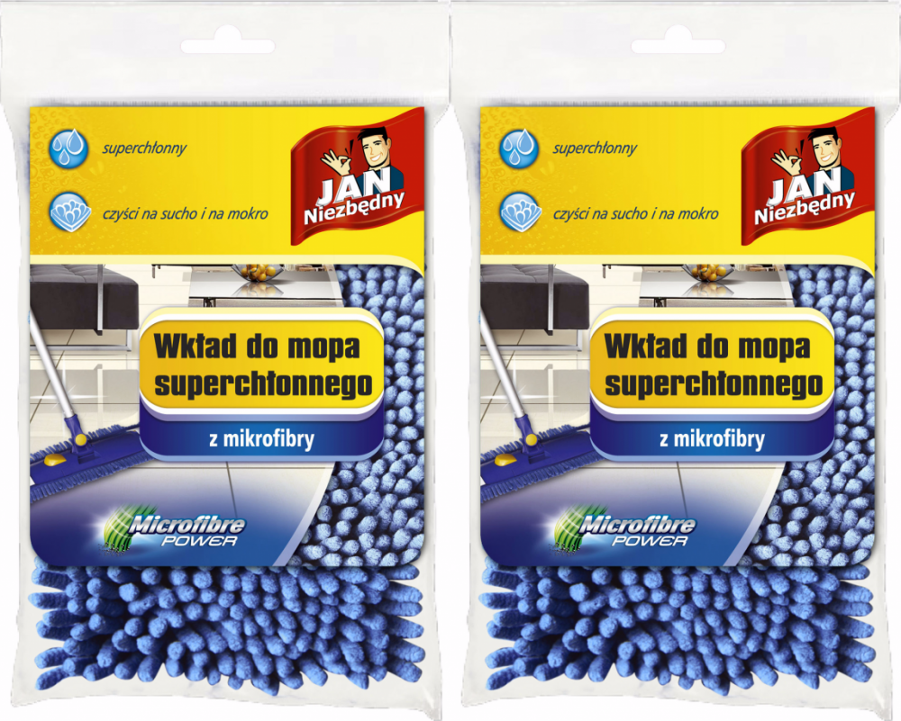 2x Mop płaski z mikrofibry Jan Niezbędny, superchłonny, granatowy - końcówka