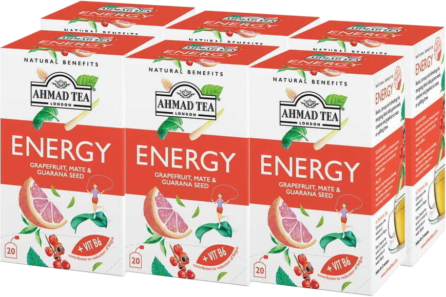 6x Herbata funkcjonalna w kopertach Ahmad Tea Energy Healthy Benefit, 20 sztuk x1,5g