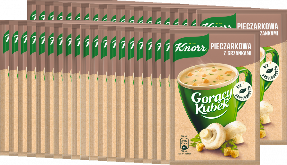 40x Zupa Knorr Gorący Kubek, pieczarkowa z grzankami, 15g