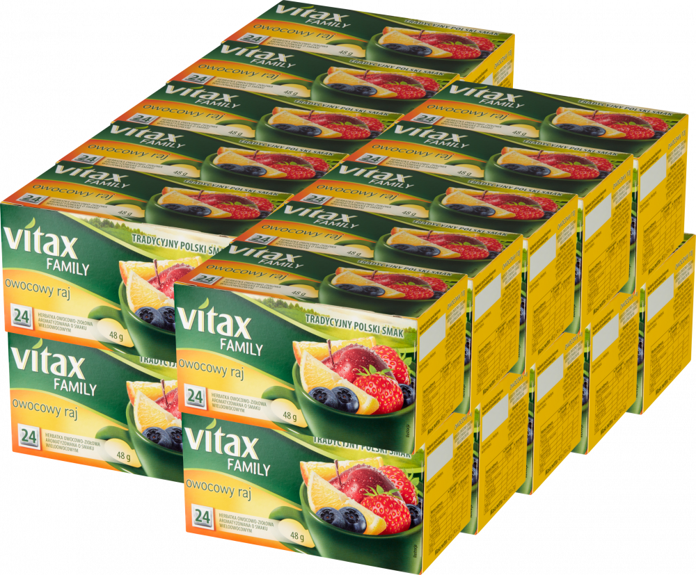 20x Herbata owocowa w torebkach Vitax Family, owocowy raj, 24 sztuki x 2g