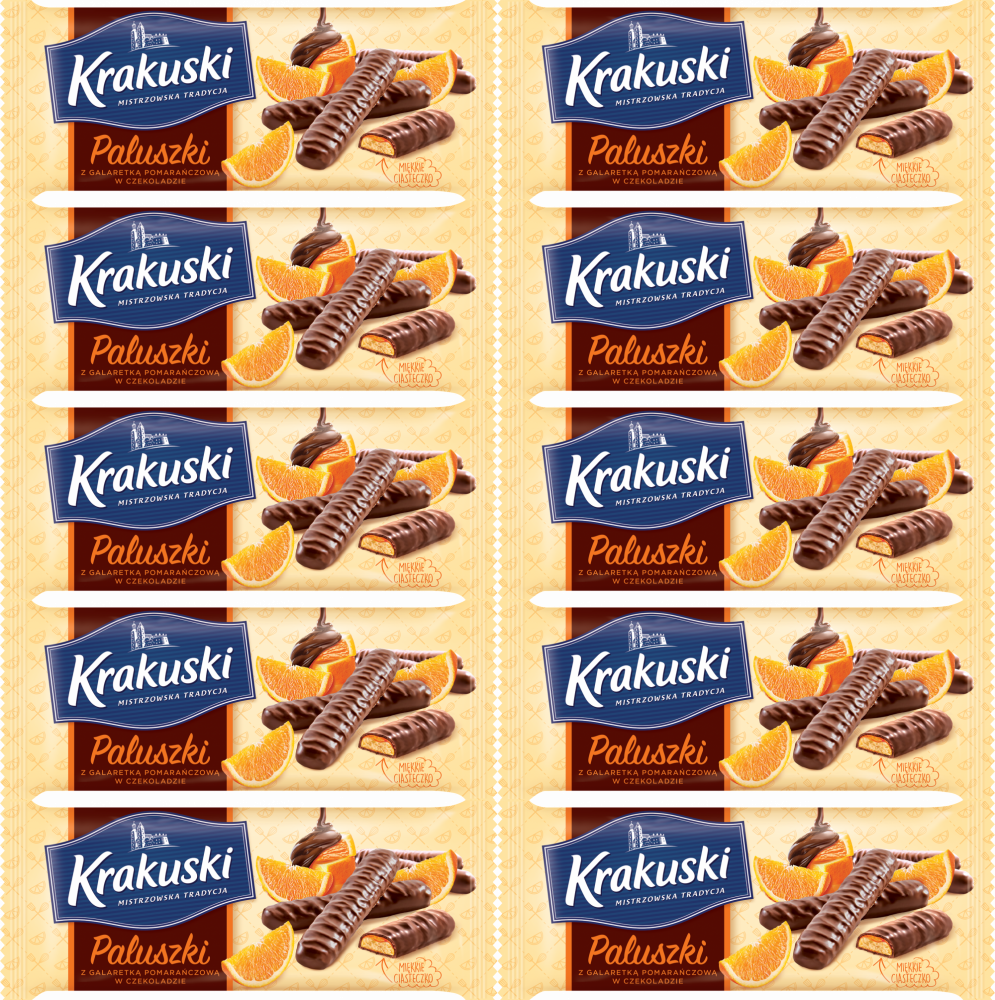 10x Ciastka paluszki z galaretką Krakuski, pomarańczowy, 144g