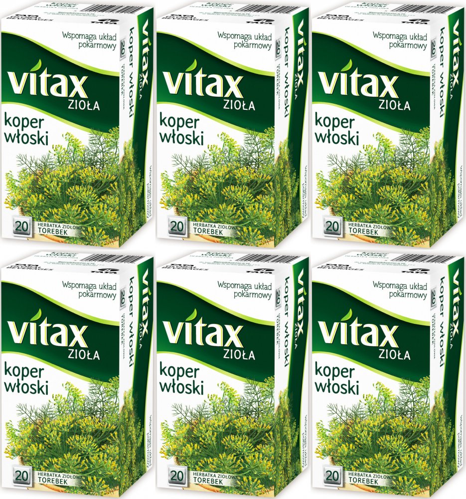 6x Herbata ziołowa w torebkach Vitax Zioła, koper włoski, 20 sztuk x 1.5g