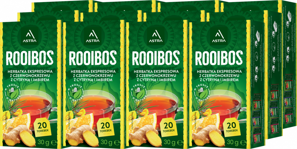 12x Herbata Rooibos w torebkach Astra, cytryna i imbir, 20 sztuk x 1.5g