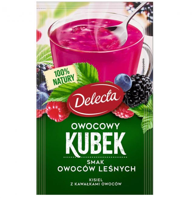 Kisiel Delecta Owocowy Kubek z kawałkami owoców, owoce leśne, 30g