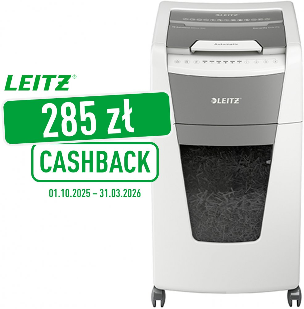 Niszczarka automatyczna Leitz IQ AutoFeed 300, konfetti 4x30mm, 300 kartek, P-4 DIN, biały