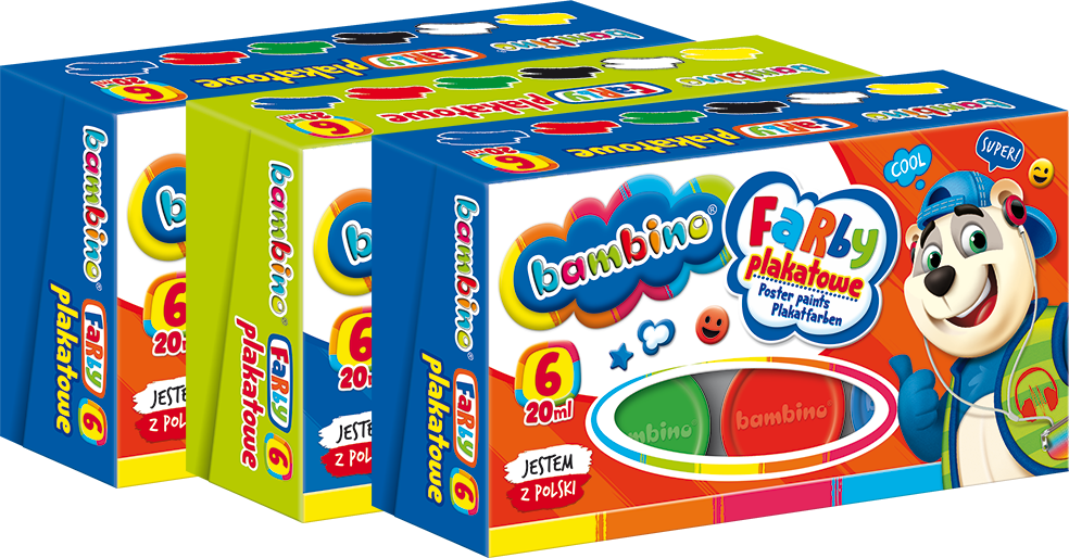 3x Farby plakatowe Bambino Zwierzaki Uczniaki, 20ml, 6 sztuk, mix kolorów