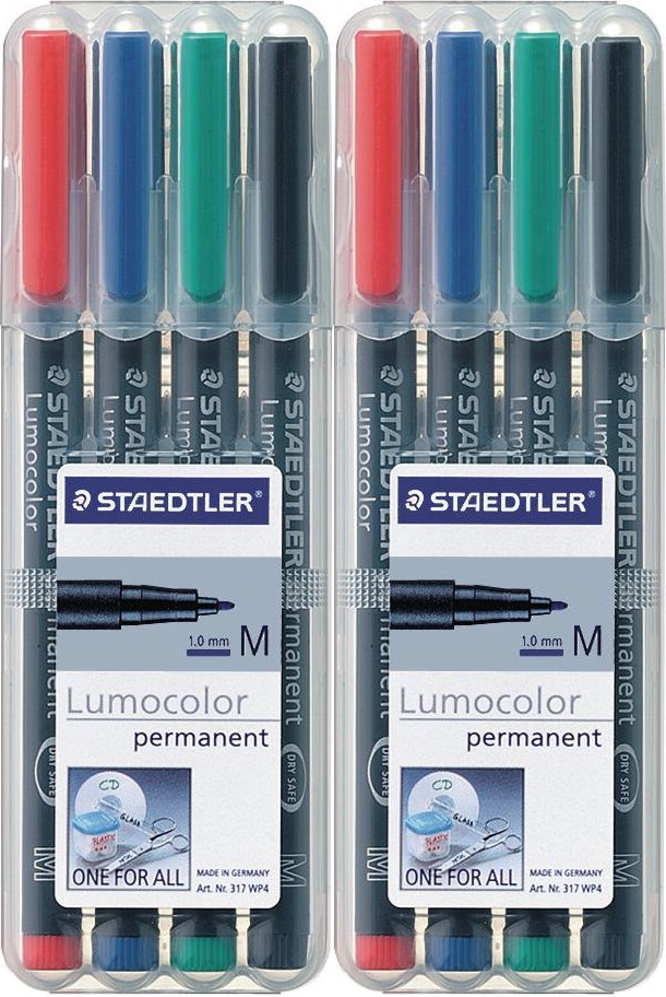 2x Foliopis Staedtler Lumocolor, 4 sztuki w etui, okrągła, 0.8-1mm (M), mix kolorów