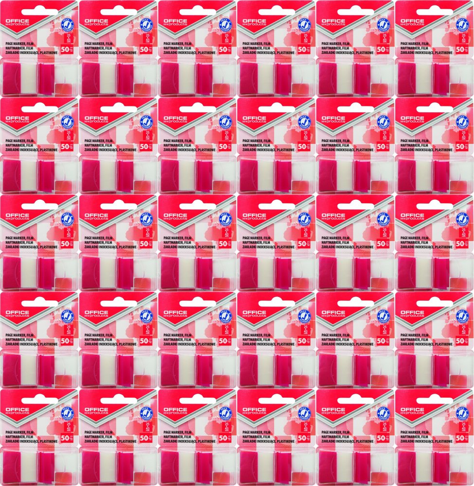 100x Zakładki samoprzylepne Office Products, indeksujące, folia PP, 25x43mm, 1x50 sztuk, czerwony
