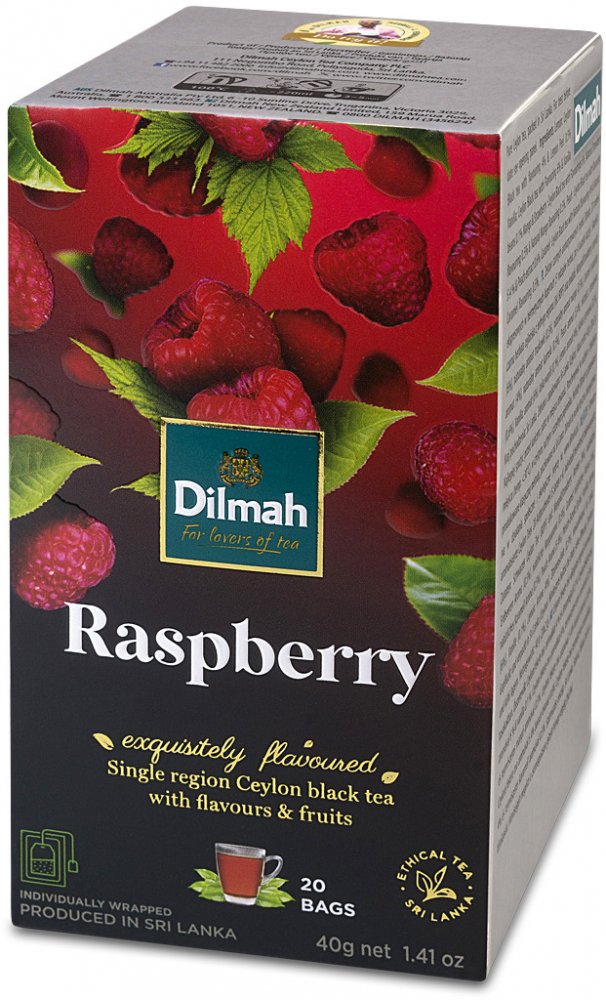 Herbata czarna aromatyzowana w kopertach Dilmah Raspberry, malina, 20 sztuk x 2g