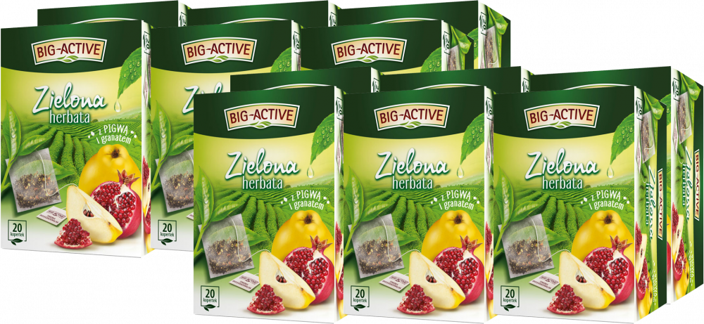 12x Herbata zielona smakowa w kopertach Big-Active, pigwa + granat, 20 sztuk x 1.7g