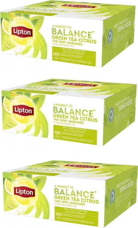 3x Herbata zielona smakowa w kopertach Lipton Classic Green Tea Citrus, cytrynowa, 100 sztuk x 1.3g