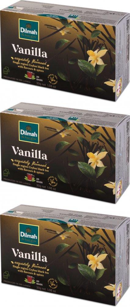 3x Herbata czarna aromatyzowana w torebkach Dilmah Vanilla, wanilia, 20 sztuk x 1.5g