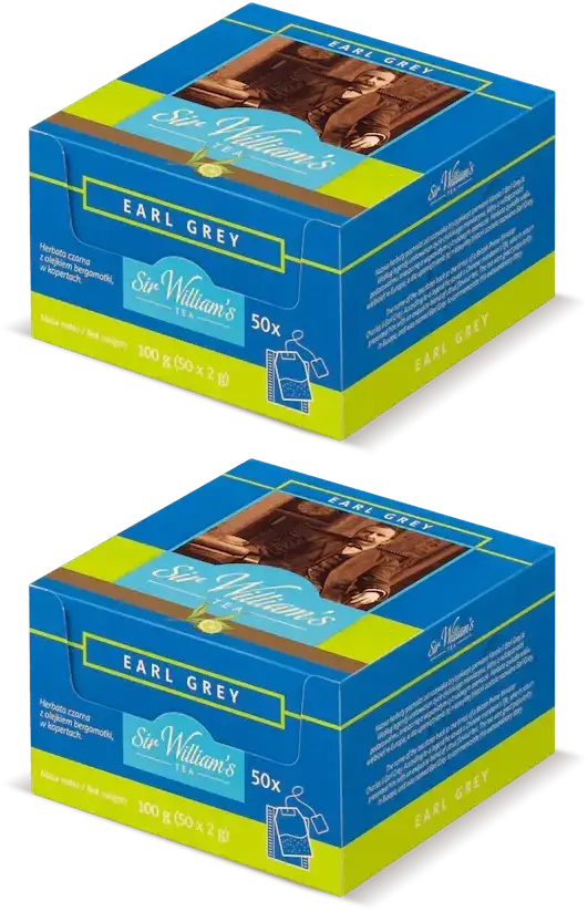 2x Herbata Earl Grey w kopertach Sir William’s Tea, 50 sztuk x 2g