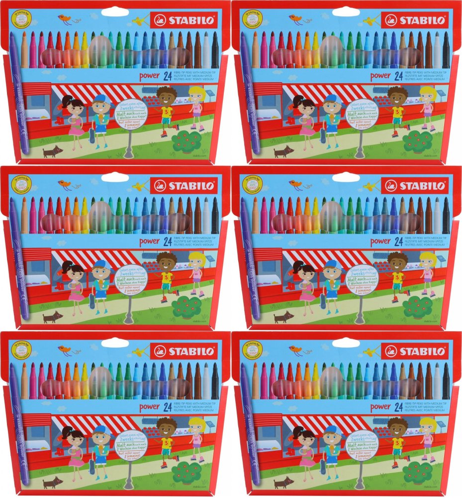 6x Flamaster Stabilo Power, końcówka M, 24 sztuki, mix kolorów