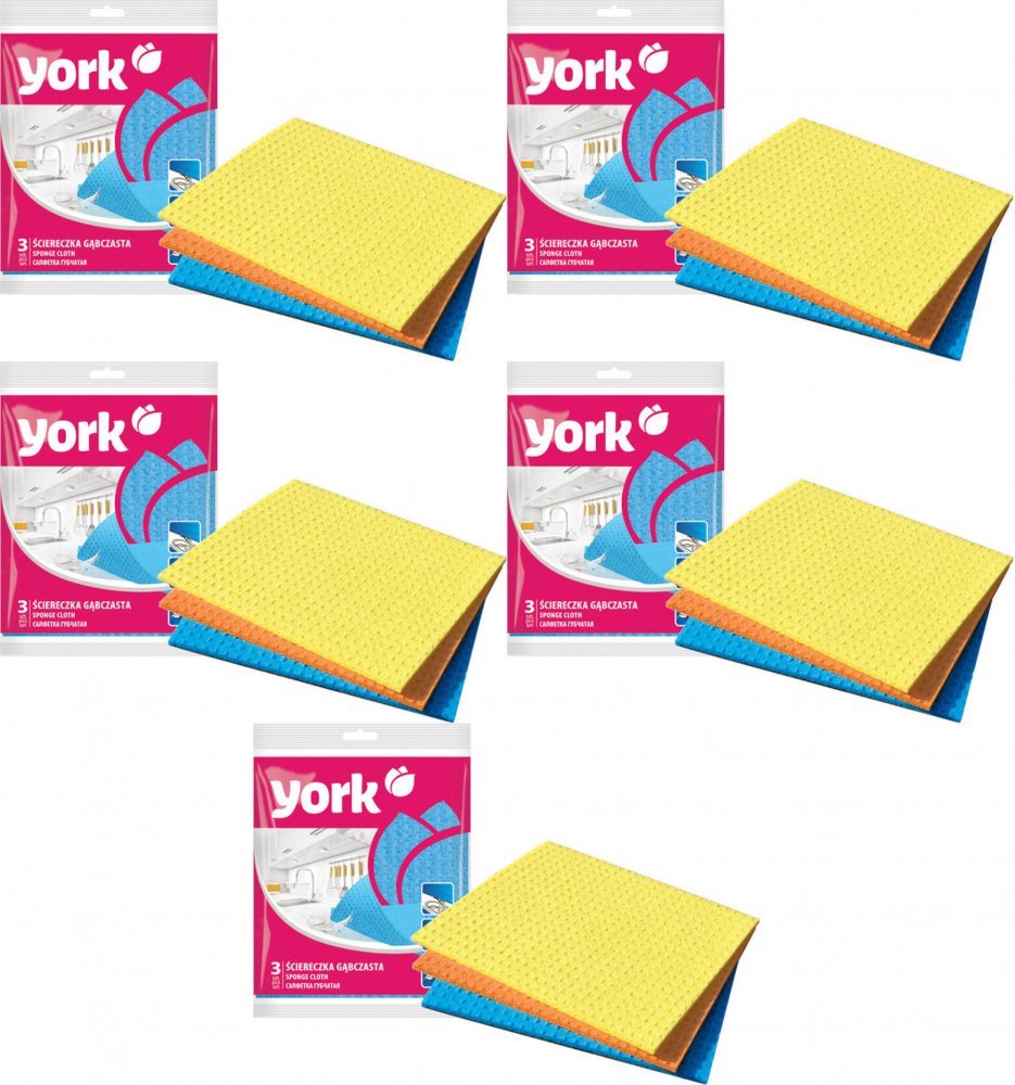 5x Ścierka York Prestige, gąbczasta, 17.5x15.5 cm, 3 sztuki, mix kolorów