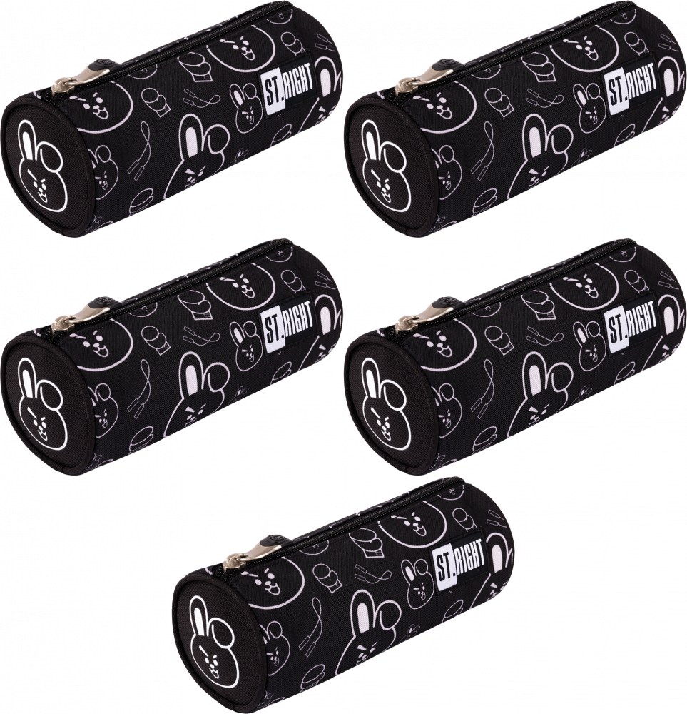 5x Piórnik tuba St.Right PU1 Clever Bunny, bez wyposażenia, 23x9.5x6cm, czarny