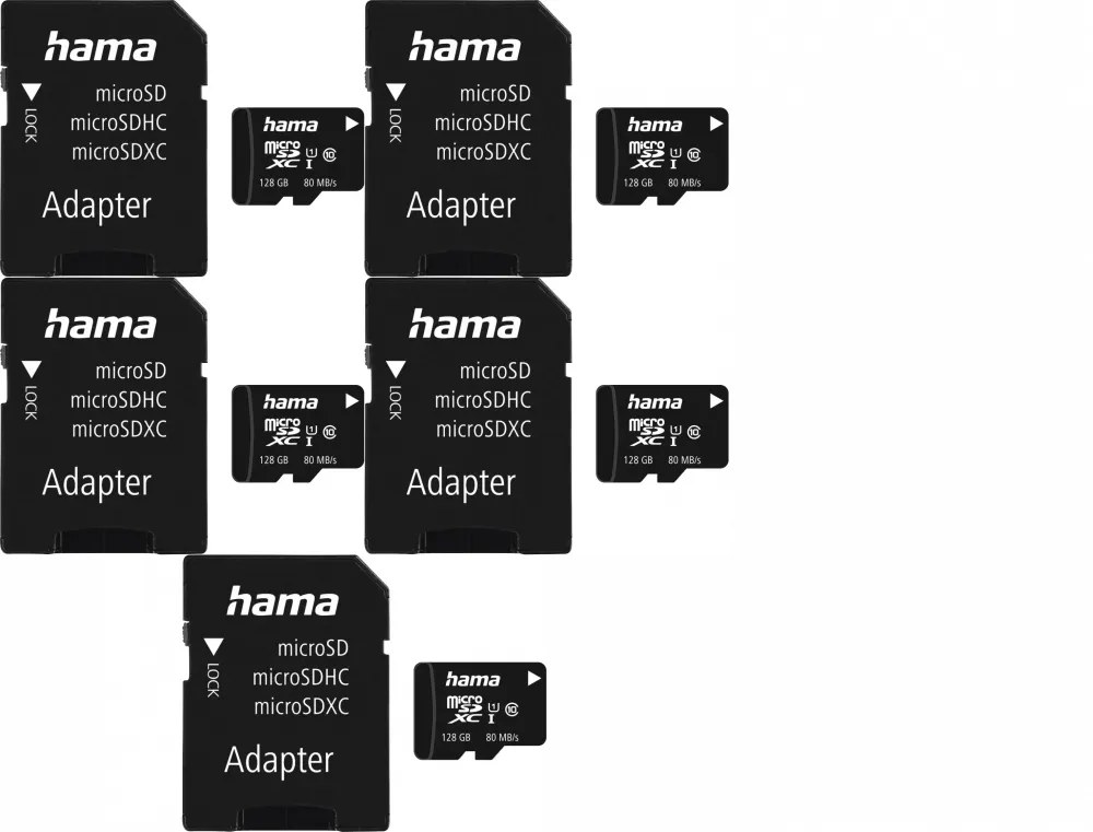 5x Karta pamięcie Hama microSDXC, 128GB + SD adapter, 80MB/s, Class C10